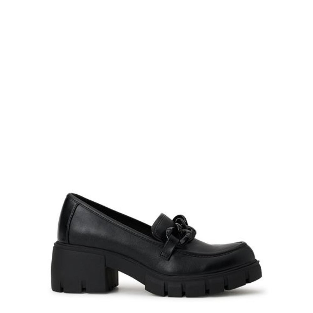 Black Lug Sole Loafers with Chain Accent - Women's - Picture 2 of 6